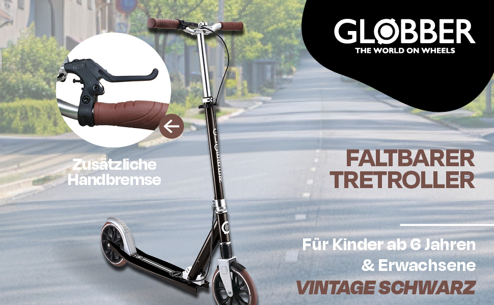 Роликовий самокат GLOBBER NL 205 - для дітей від 8 років, підлітків та дорослих, регульована висота, колеса 205 мм, ABEC 7, чорний