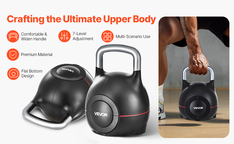 Куркова гантель VEVOR, регульована, 7 рівнів ваги, алюмінієвий корпус, ABS, для силових вправ, тренування всього тіла та кросфіт, 20 кг