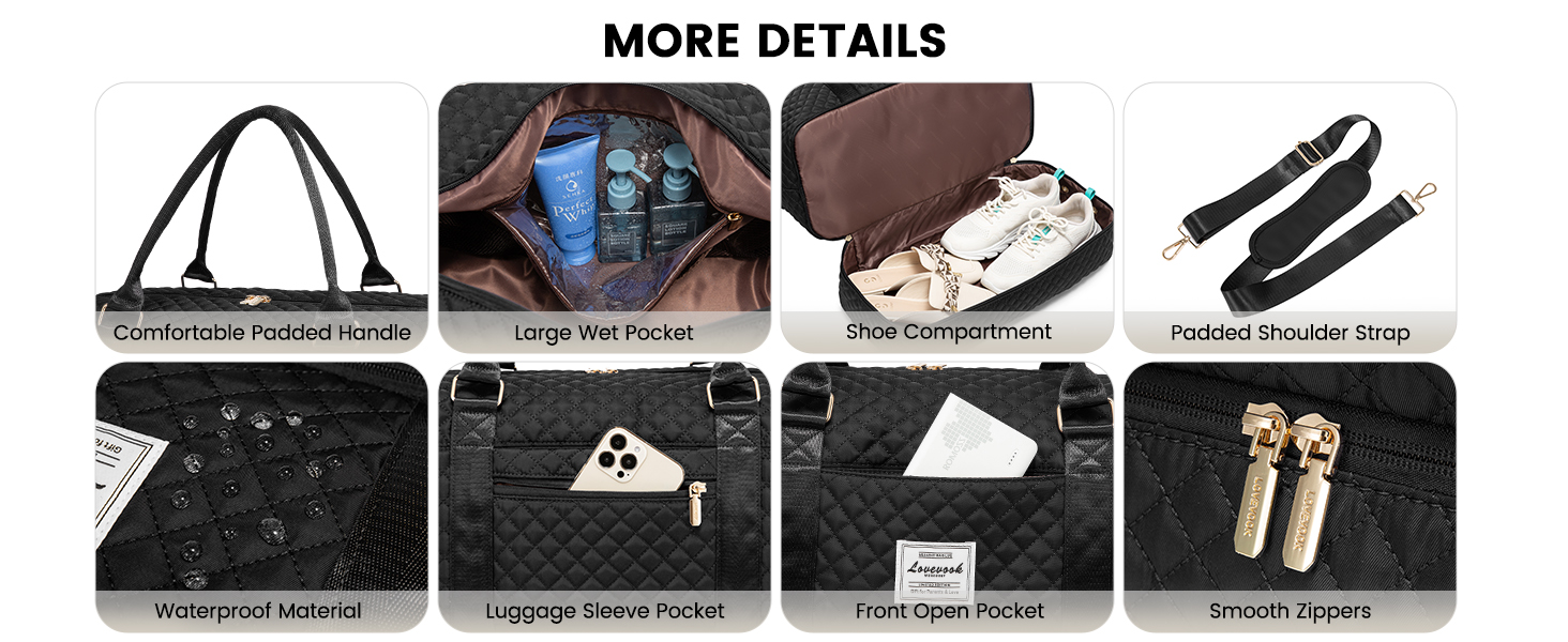 Спортивна сумка LOVEVOOK для жінок з відділенням для взуття та мокрих речей, велика дорожня сумка-вояджер, комплект з косметичкою, водонепроникна, ручна поклажа для літака, спортзал, чорна (M-2pcs)