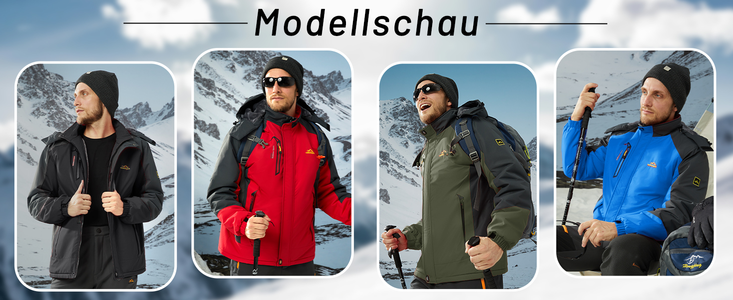 Зимова куртка KEFITEVD для чоловіків: водонепроникна, тепла, з капюшоном, Softshell, флісова, червона, XL