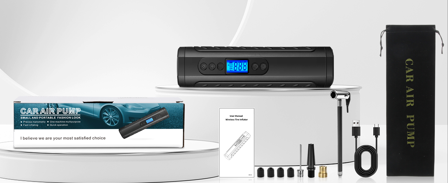 Електричний насос для велосипеда NWOUIIAY 6000 mAh з цифровим дисплеєм, 150 PSI, USB зарядка, для велосипедів, авто, мото, м'ячів. Чорний