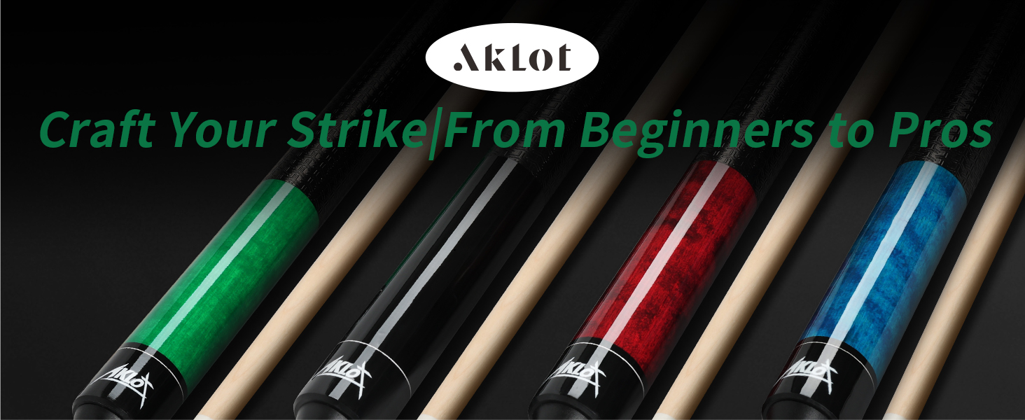 AKLOT Більярдний кий 58' (1.73 м) з канадського клена, 510-600г, з шкіряним наконечником 13 мм, 3D-поїлком та прецизійним з'єднанням, для гравців (зелений, 510г)