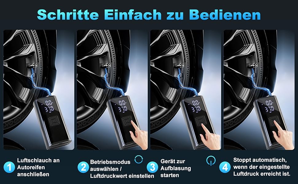 Портативна акумуляторна повітряна помпа для велосипеда - Hofeny, компресор, LED-ліхтар, для авто та мотоцикла