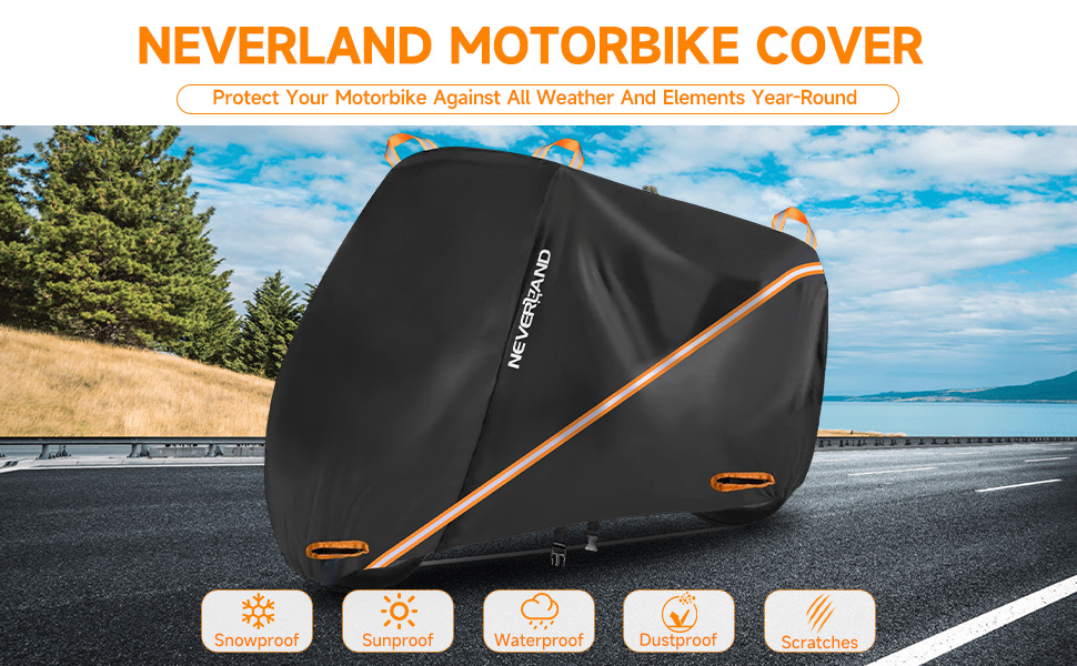 Захисний чохол для мотоцикла NEVERAND - гараж для мотоцикла з сітчастими отворами, водовідштовхувальний, сонцезахисний, 210D Oxford, 2000PA, 220x95x110 см (Чорний, XL)