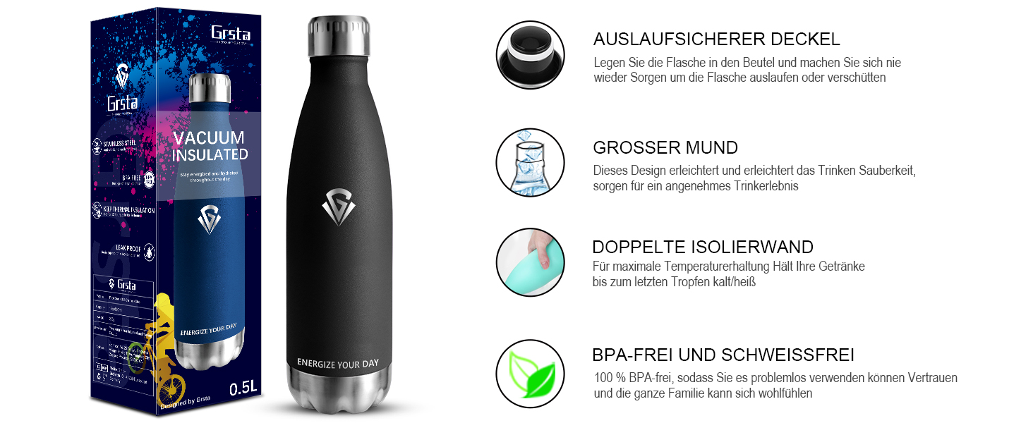 Фляга для води 750 мл з нержавіючої сталі, без BPA, з подвійними стінками, термофляга, для спорту, фітнесу, походів, кемпінгу, велосипеду, зелений мох