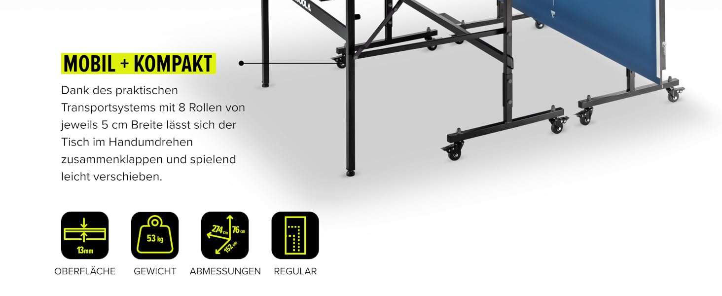 Стіл для пінг-понгу JOOLA Inside 13, розкладний, синій, 274 x 152,5 x 76 см, включає сітку