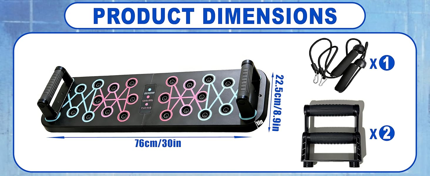 Преміум набір для віджимань 12-в-1 Push Up Board: інноваційна складана дошка для віджимань з регульованими ручками та 2 еластичними стрічками для тренувань вдома та нарощування м'язів