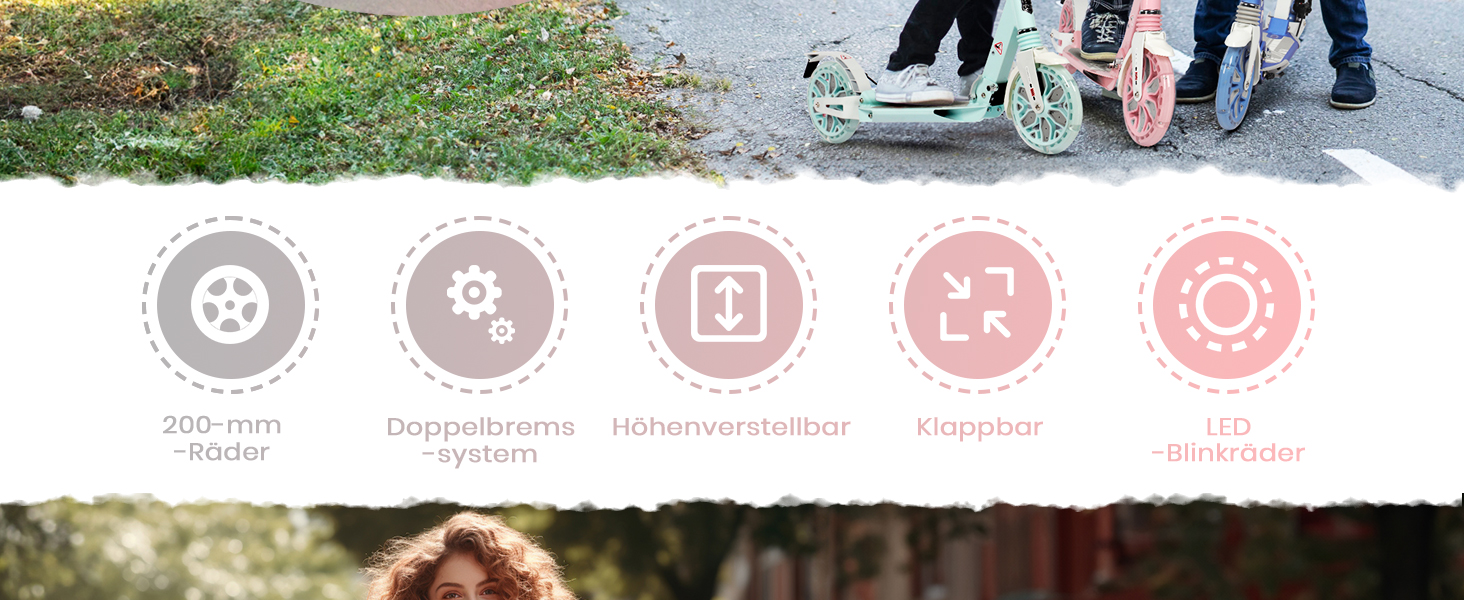 Самокат трюковий Kickscooter LED рожевий, для дітей 8-12 років та дорослих, колеса 200мм, дискові гальма, складаний, з ременем та подвійною амортизацією