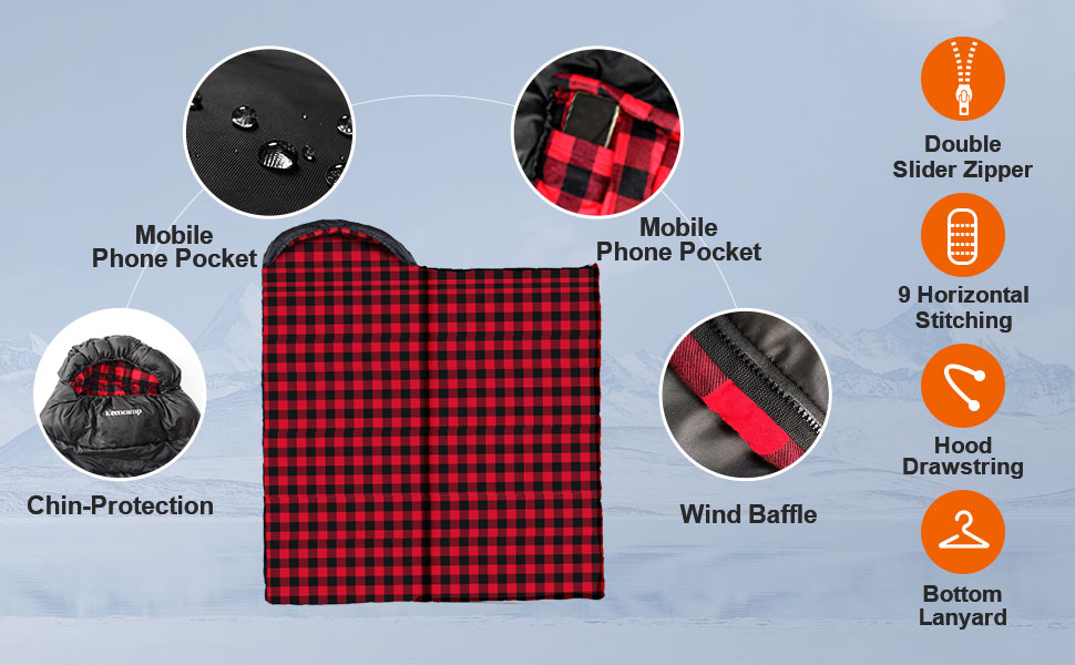 Спальний мішок Outdoor Flanell Warmer для туризму та кемпінгу. Бавовняне внутрішнє покриття, теплий, для 3-4 сезонів, XXL, -1°C, 230x90 см, чорний, на блискавці