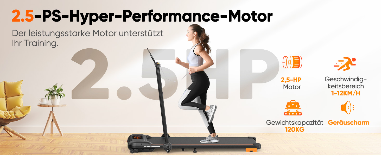 Складана електрична бігова доріжка Walking Pad для дому з регулюванням нахилу, швидкість до 12 км/год, 2.5HP, LCD-дисплеєм, пультами та керуванням через додаток, амортизація, чорна