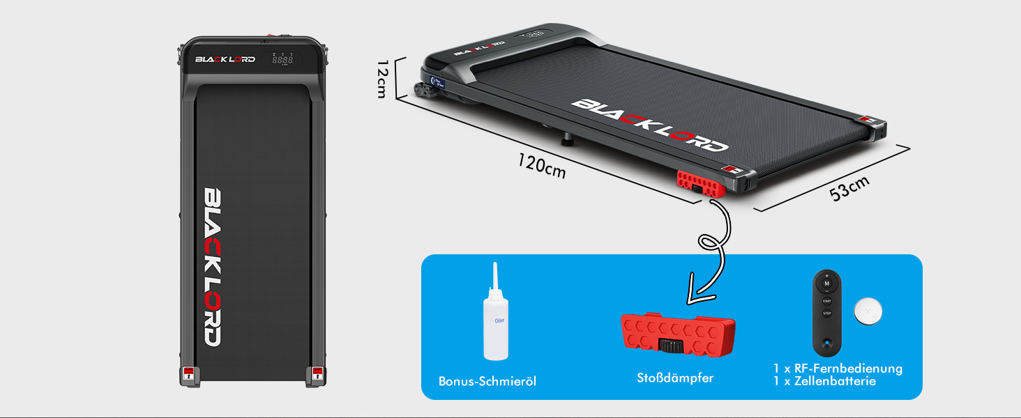 Складаний біговий килимок BLACK LORD MS2, 2-в-1 для дому та офісу, нахил, 3.2HP, до 140 кг, чорний