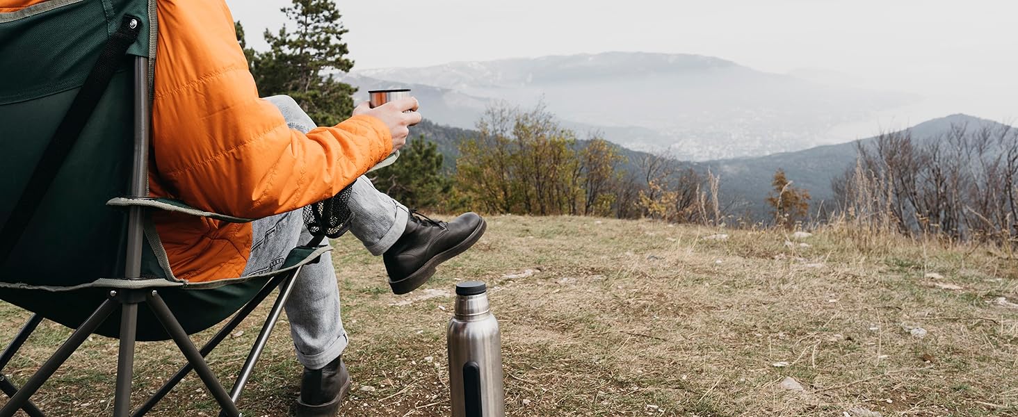 Складний стілець 24MOVE® для риболовлі та відпочинку на природі: чорний складаний стілець з підстаканником, для кемпінгу, саду та дому, поліестер