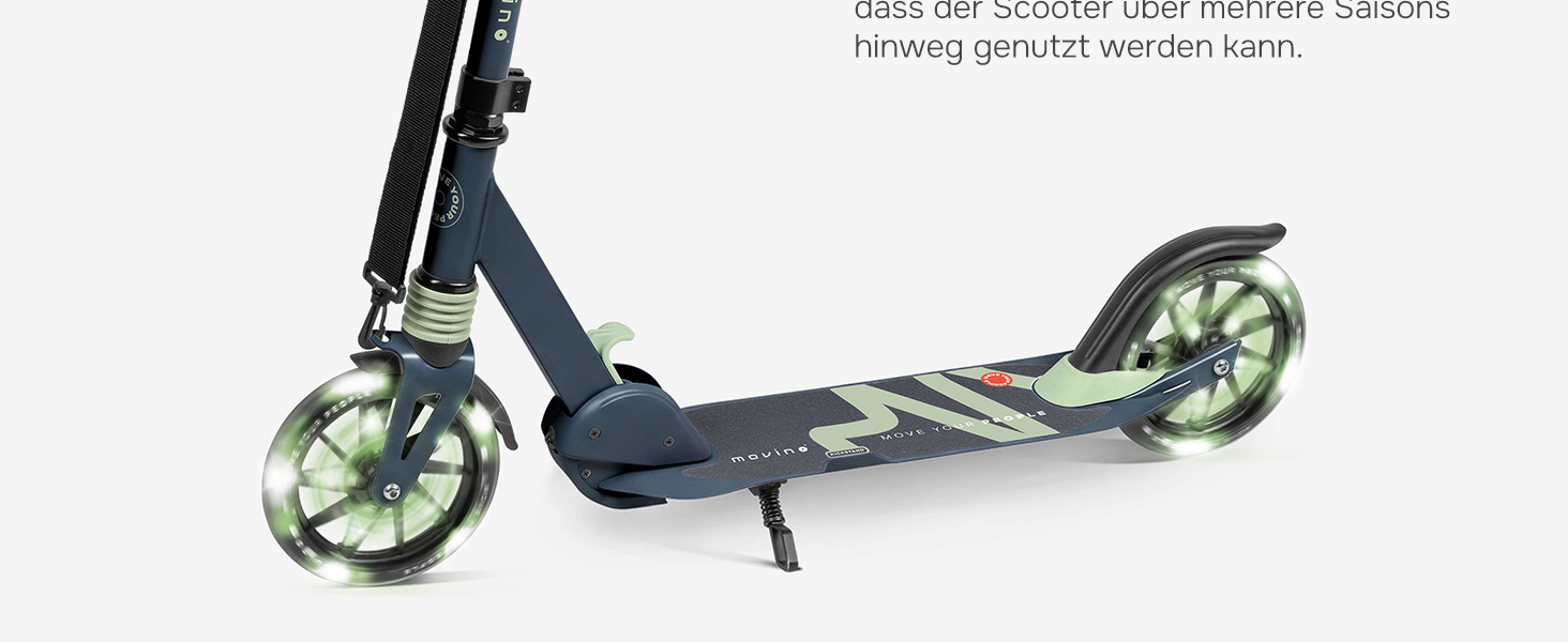 Електросамокат Movino City Light для дітей та підлітків, синій/оливковий: з амортизатором, колеса 180мм, регульований кермо