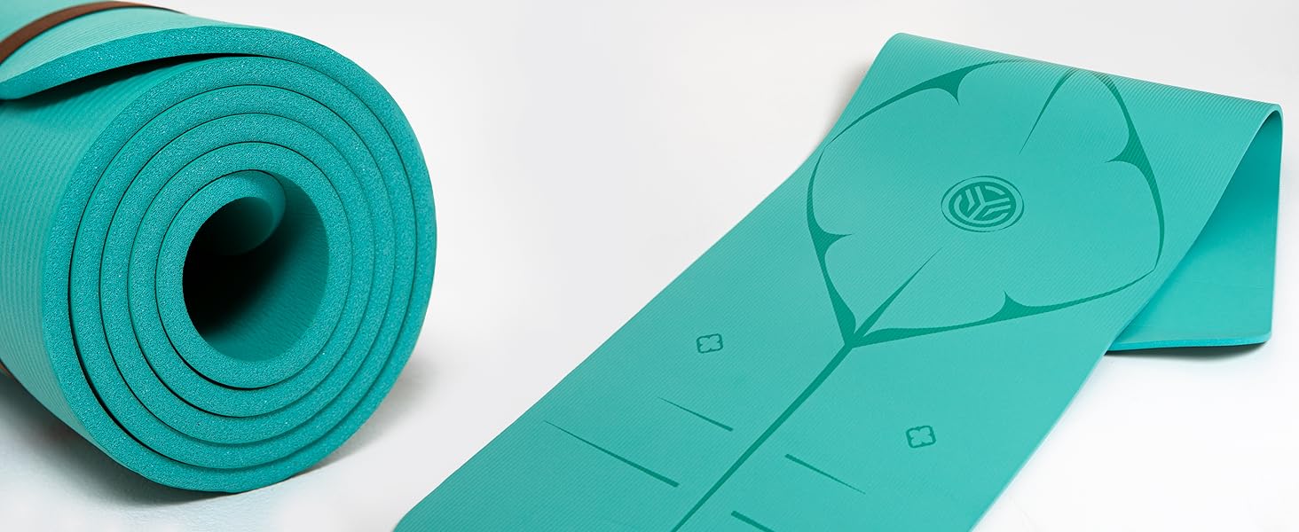Йога мат для занять йогою, пілатесом та силовим тренуванням - німецької розробки, з неслизькою поверхнею та захистом суглобів, 2 товщини (1,0 та 1,5 см), м'яка спортивна килимок для гімнастики, туркіс