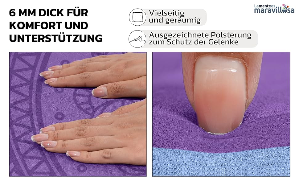 Килимок для гімнастики та йоги з неслизькою поверхнею, з чохлом та E-book, 183x61 см, Мандала фіолетовий