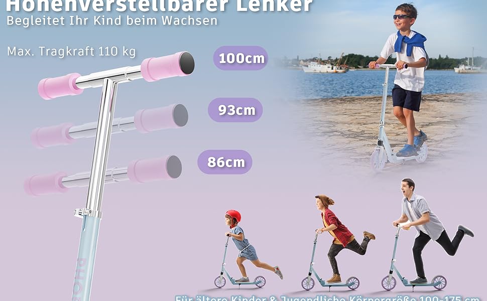 Дитячий трюковий самокат PHOEROS для дітей 6-12 років, підлітків та дорослих. Легкий міський самокат з алюмінію з великими колесами 200 мм, складний, 3-рівнева регулювання висоти, амортизація. (Blue)