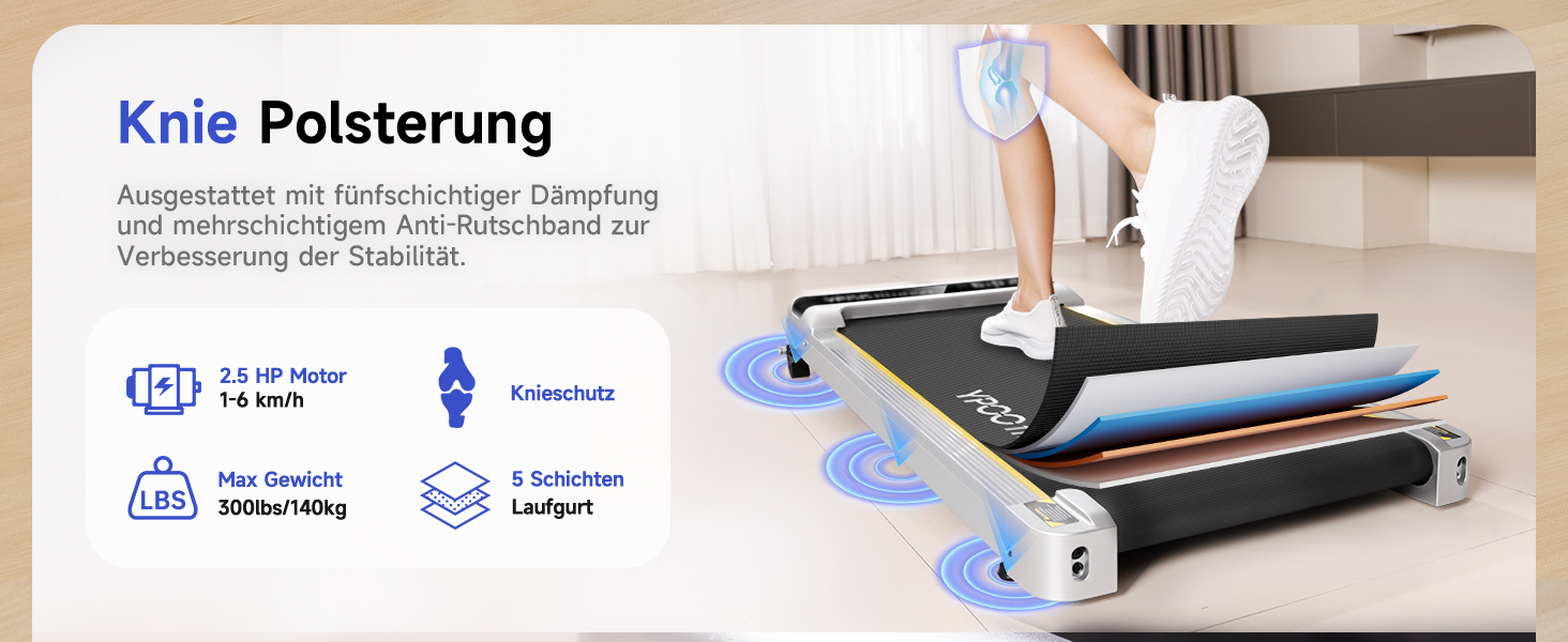 Walking Pad YPOO з регулюванням нахилу, 1-6 км/год: компактне бігове полотно для дому та офісу, до 140 кг, тихе, з LED-дисплеєм, пультом та APP, срібне