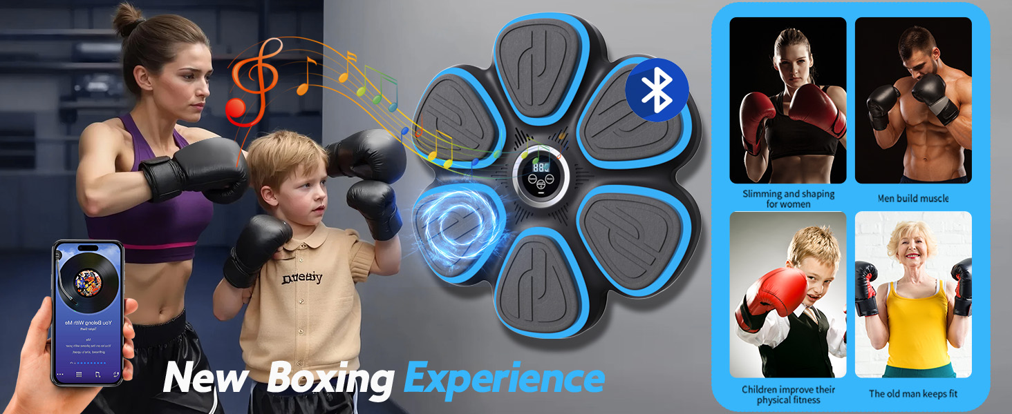 Музична боксерська машина для дорослих з LED-підсвічуванням та Bluetooth. Електронна боксерська машина з музикою, 9 режимів швидкості та підрахунку ударів, у комплекті боксерські рукавички.