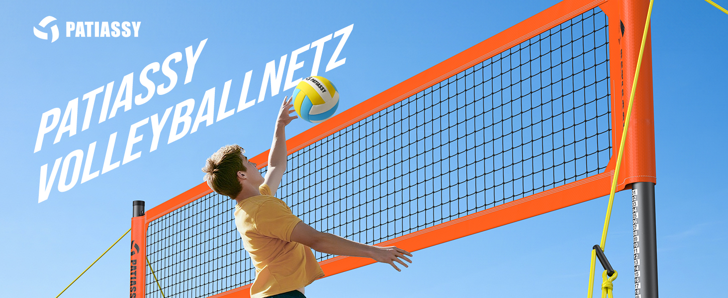 Професійна волейбольна сітка для саду з регульованою висотою, стійками з антикорозійним покриттям, лінією розмітки, м'ячем PU, насосом, натягувачами та сумкою для транспортування (9.75м*1м)