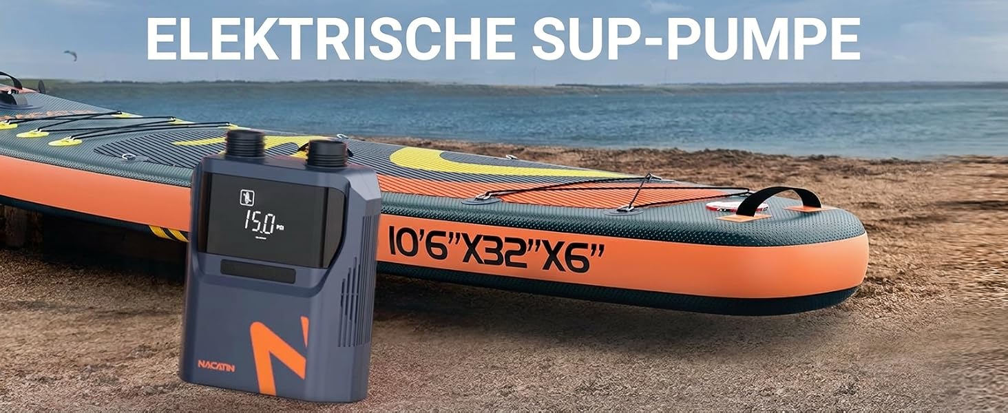 Електричний насос для SUP-дошки NACATIN 50PSI: акумуляторний компресор 5200mAh та 12V для падлбордів, човнів та автомобільних шин, 6 насадок