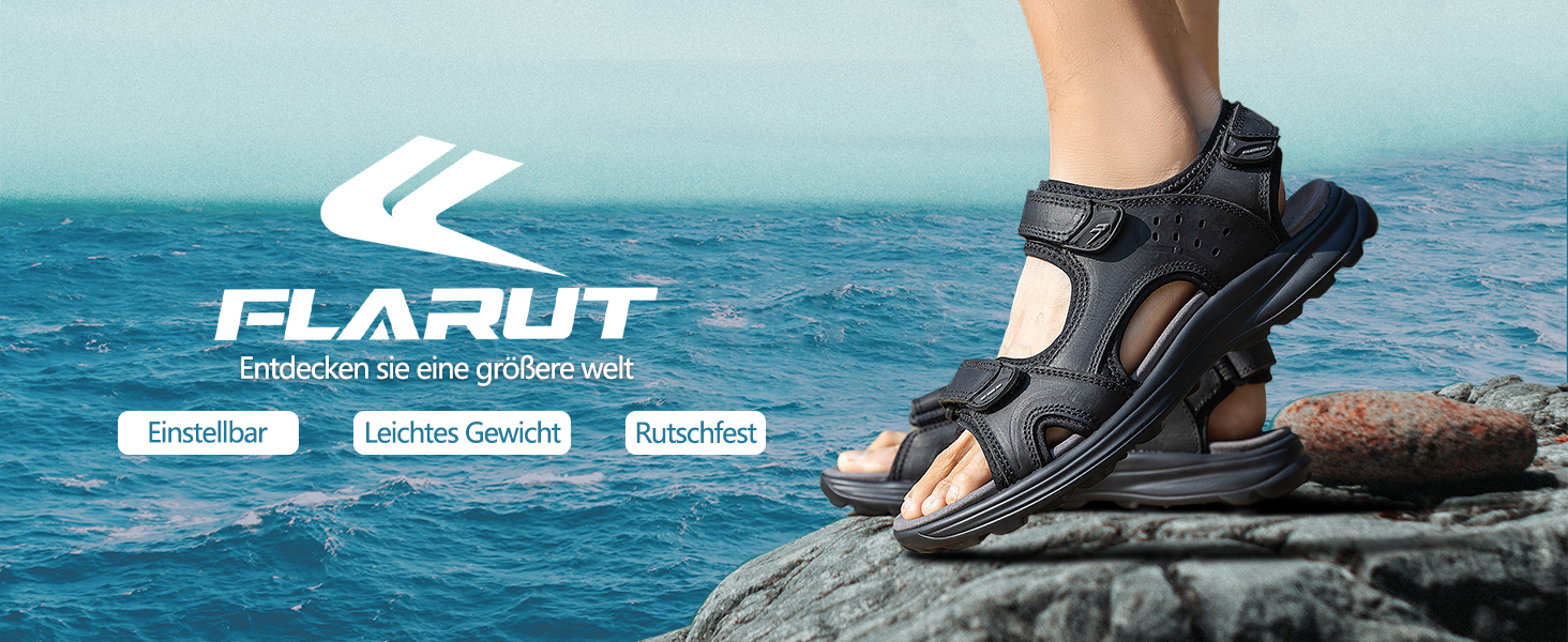 Чоловічі сандалі FLARUT для туризму та відпочинку на природі. Легкі сандалі з натуральної шкіри, чорного кольору, розмір 40 EU. Ідеальні для літа та активного відпочинку.