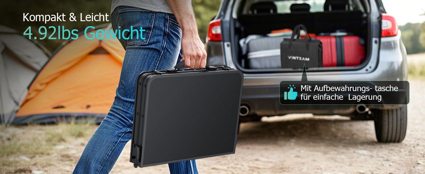 VINTEAM Стіл для пікніка та кемпінгу, регульована висота, складаний, 58x40 см