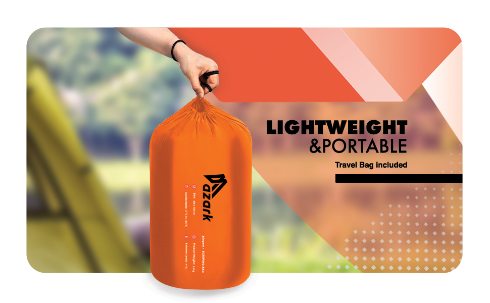 Спальний мішок Azark Premium, 350 г/м², легкий та водонепроникний, 4 сезони, для кемпінгу, піших прогулянок та відпочинку на природі, для дорослих та дітей, помаранчевий
