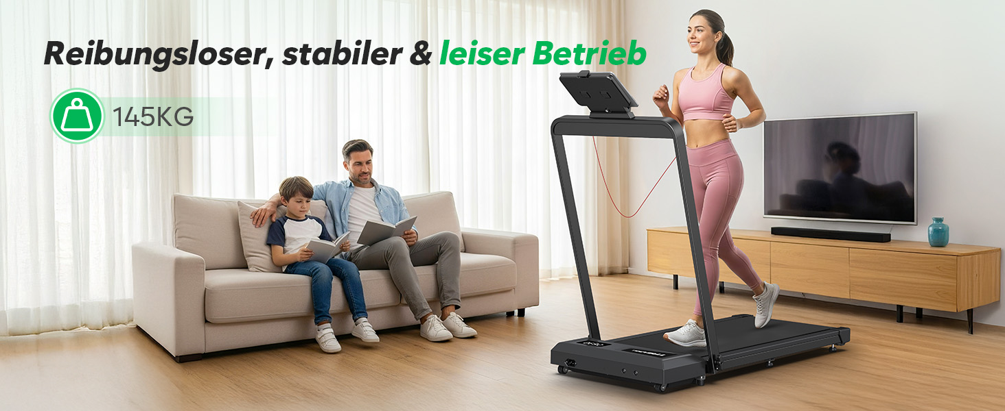 Тренажер для дому 2-в-1 Laufband Klappbar: складаний біговий килимок з нахилом 10%, потужність 3.0PS, LED-дисплей, для дому та офісу, до 145 кг, чорний з ручками