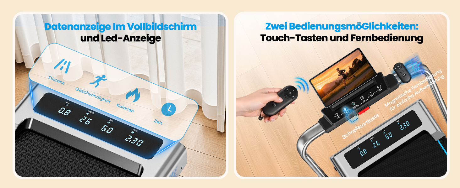 Бігова доріжка для дому 5 в 1 Walking Pad, складана з нахилом 10%, потужність 2.75HP, безщітковий мотор, LED-дисплей, керування через додаток, 12 програм, чорно-синя