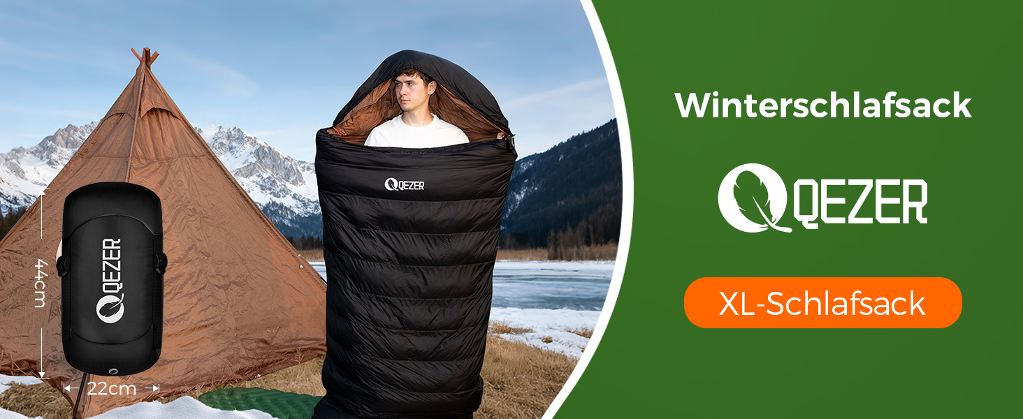 Сплячий мішок XXL з пуху на 3-4 сезони, 230x100 см, для дорослих, кемпінг, походи, подорожі (Чорний, -3°C)