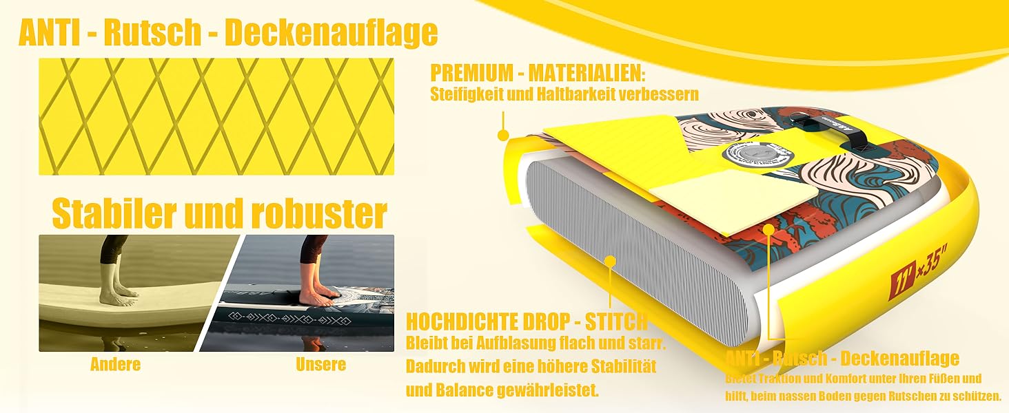 Надувний SUP-борд A&BBOARD з аксесуарами: насос, рюкзак, стабільний дизайн. Підходить для молоді та дорослих (жовтий + дракон)