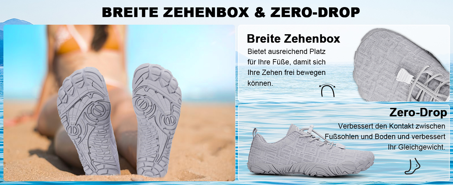 Чоловічі та жіночі босі кросівки Barfuss Schuhe для літа, басейну та трейлраннінгу. Швидка сушка, широка передня частина, Zero-Drop підошва. Колір: білий (C1), чорний (D1). Розмір: 41 EU