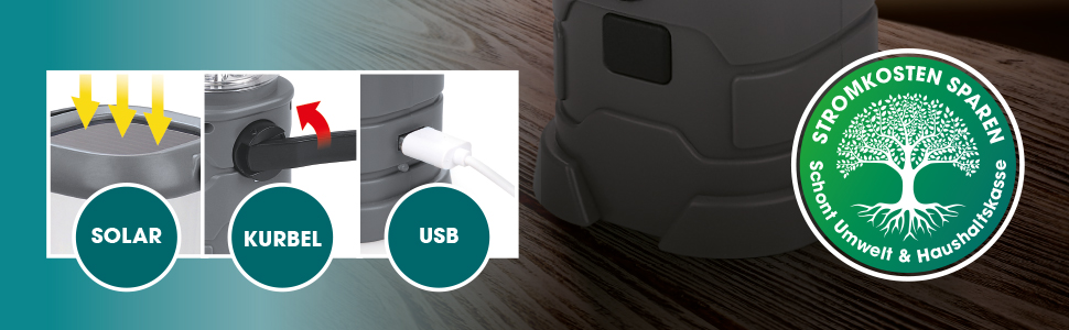 Сонячна лампа EASYmaxx з радіо | Радіо та ліхтар для надзвичайних ситуацій з ручним приводом | LED ліхтарик ідеально підходить для відпочинку на природі, кемпінгу та виживання | Повторно заряджається за допомогою сонячної енергії, ручного приводу та USB [Сірий]