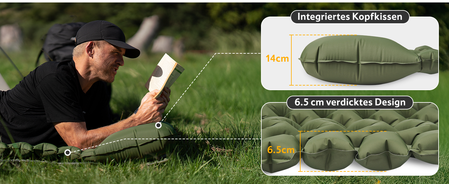 Килимок для кемпінгу Naturehike, Ultraleichte, з інтегрованим насосом, для велосипедних походів, армійний зелений, двомісний