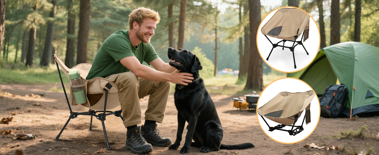 Складний туристичний стільчик для кемпінгу, Ultraleicht, регульована висота, з кишенями, компактний, для пікніків, риболовлі, саду, походів, спорту, відпочинку на природі, чорний