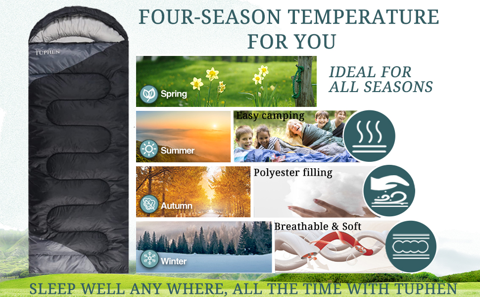 Спальний мішок 3-4 сезони для дорослих та дітей - легкий, водонепроникний, для кемпінгу та подорожей (86.61''x31.49'', фіолетово-сірий)