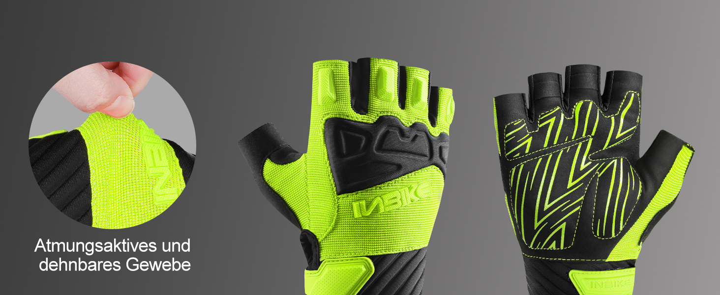 Рукавички INBIKE для їзди на велосипеді, мотокросу, фітнесу, тренувань та скелелазіння, напівпальцеві, зелені, M