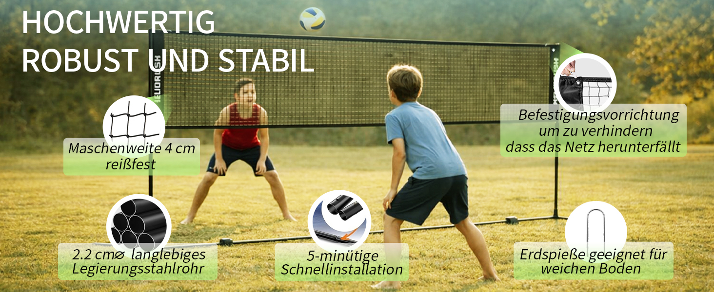 Мережа для бадмінтону та волейболу, регульована висота 3/4/5м, сталевий каркас, HDPE, для саду, пляжу, басейну, дітей та дорослих, 500 см, чорна