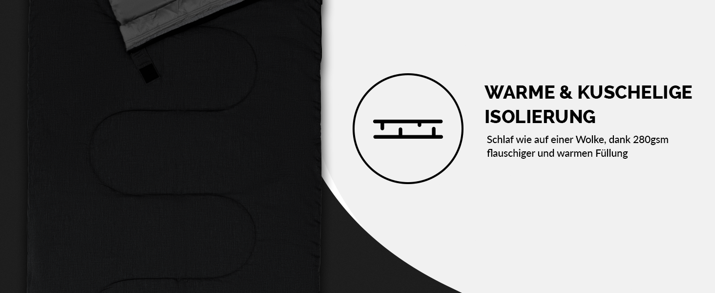 Спальний мішок туристичний, 100% бавовна, до -3°C з подушкою. Підходить для жінок та чоловіків. Розмір 75x190 см, 3-4 сезони, теплий, чорний.