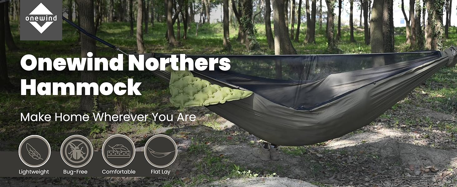 Гамак Onewind Premium 11' з москітною сіткою та ременями для кріплення, 335x162 см, для кемпінгу, подорожей та хайкінгу
