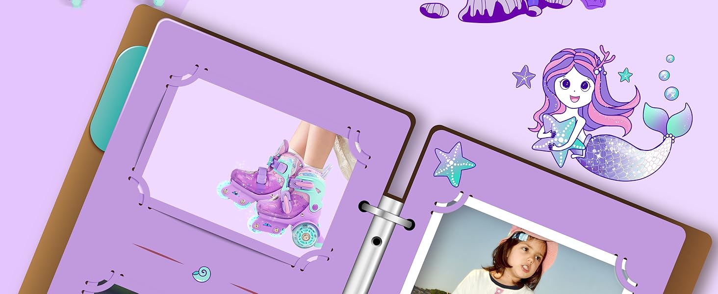 Дитячі ролики Kinder Rollschuhe для дівчаток та хлопчиків, Єдиноріг, Русалка, світлові колеса, 4 розміри, регульовані, для початківців, подарунок на Новий рік та день народження (XS(27~30), Русалка фіолетовий)