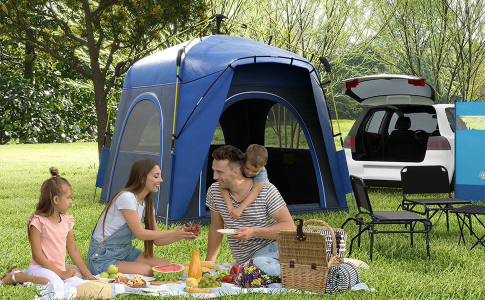 Намет Outsunny Pop-Up для 3 осіб, блакитний: кемпінговий, сімейний з UV 50+ захистом, водонепроникність 1000 мм