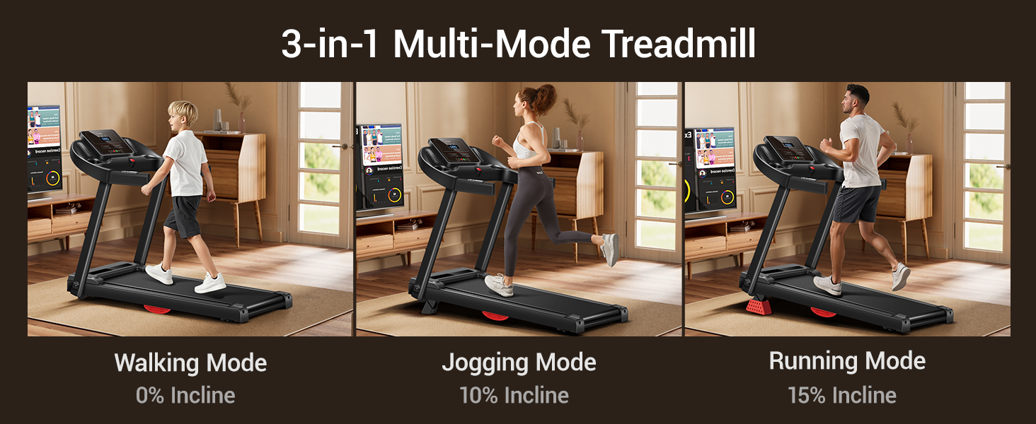 Біговий тренажер UMAY для дому, складаний, 14 км/год, 3.0PS/2200W з монітором серцевого ритму, APP та динаміками, 12 програм тренувань, максимальне навантаження 136 кг, нахил 15%