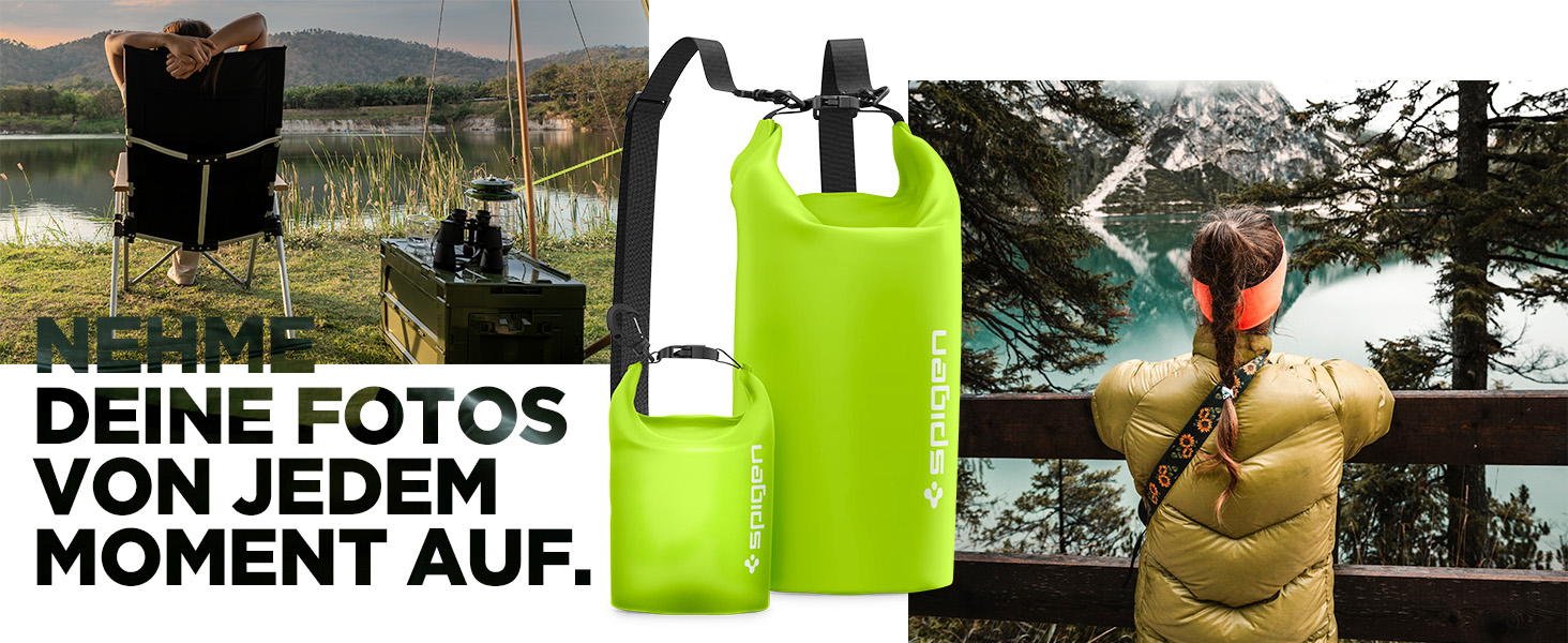 Набір водонепроникних сумок Spigen Dry Bag Set [Aqua Shield] (20L+21L) для пляжу, плавання, кемпінгу, каякінгу та човнів - Cactus Green
