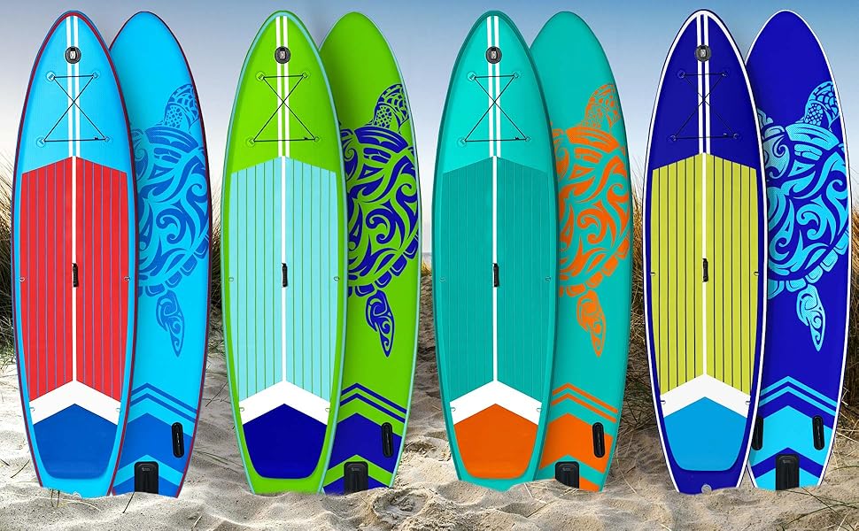 Надувний SUP Board BRST Turtle | Комплект для станд-ап паддлбордингу | 320x81x15 см | 4 дизайни | 5 років гарантії | з аксесуарами | 2в1: SUP Board та каяк | з кріпленням для Action Cam, фіксатором для ноги, рюкзаком | Синій