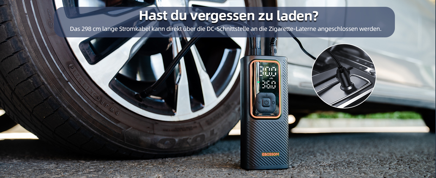 Електрична повітряна помпа 10.3 Bar з акумулятором, 6000mAh та 12V DC, для авто, мото, велосипеда, з LED-ліхтариком та автовимкненням (Оранжева, I7)