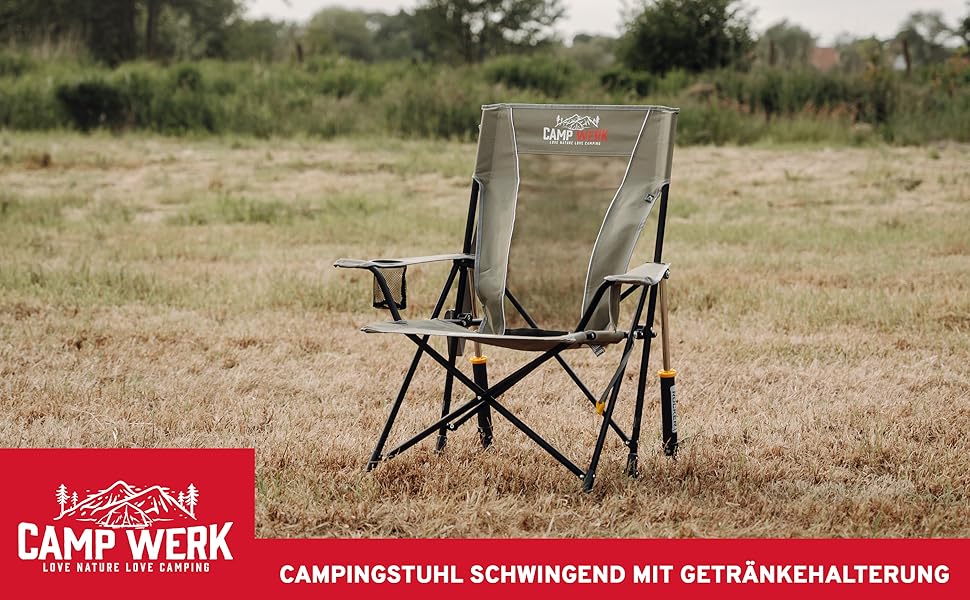 Крісло для кемпінгу CAMPWERK зі спинкою, розкладне, з підстаканником, легке в збиранні, преміум-якість