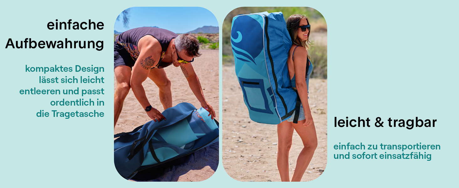 Надувний SUP СерeneLife: комплект для сапбордингу з веслом, насосом та сумкою. Touring SUP для дітей та дорослих, стійкий, портативний, для озера, річки та моря. Максимальне навантаження 155 кг (Блакитна Хвиля)