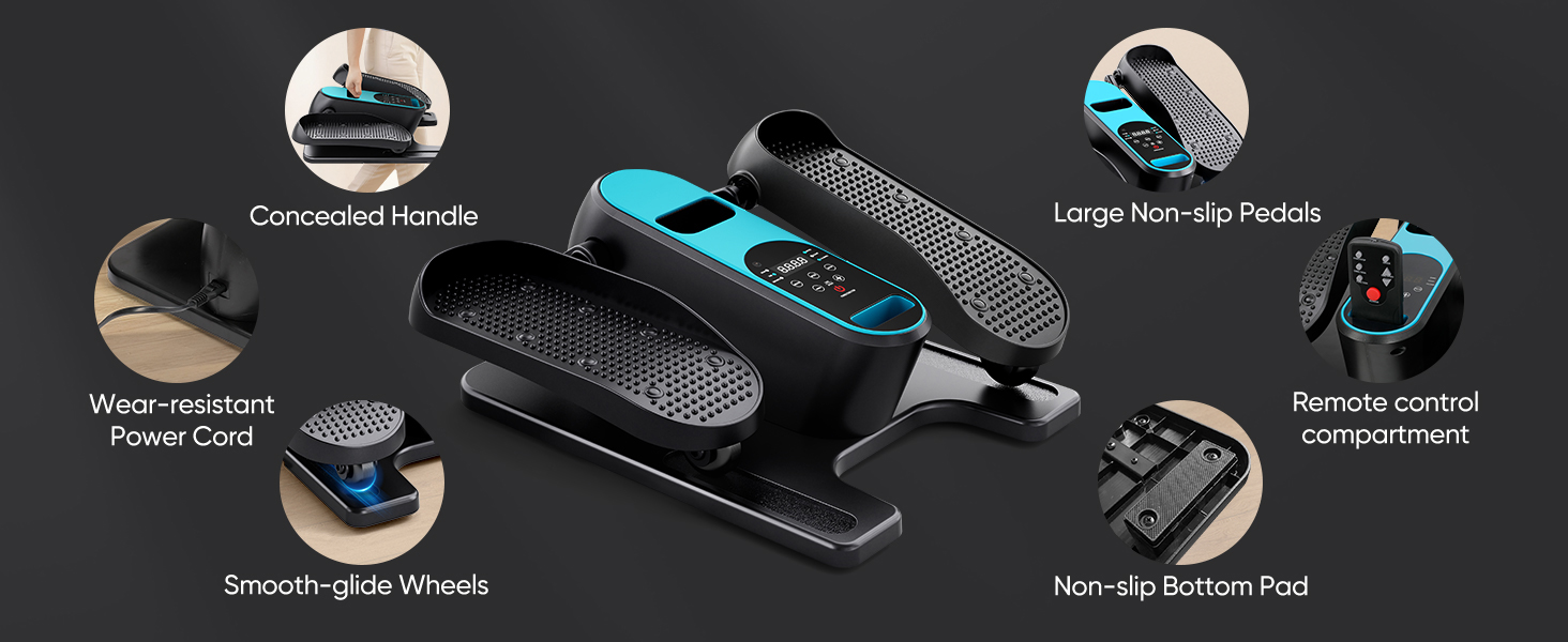 Електричний міні кросс-тренажер Dripex для дому з пультом, 12 швидкостей та 6 програмами, синій