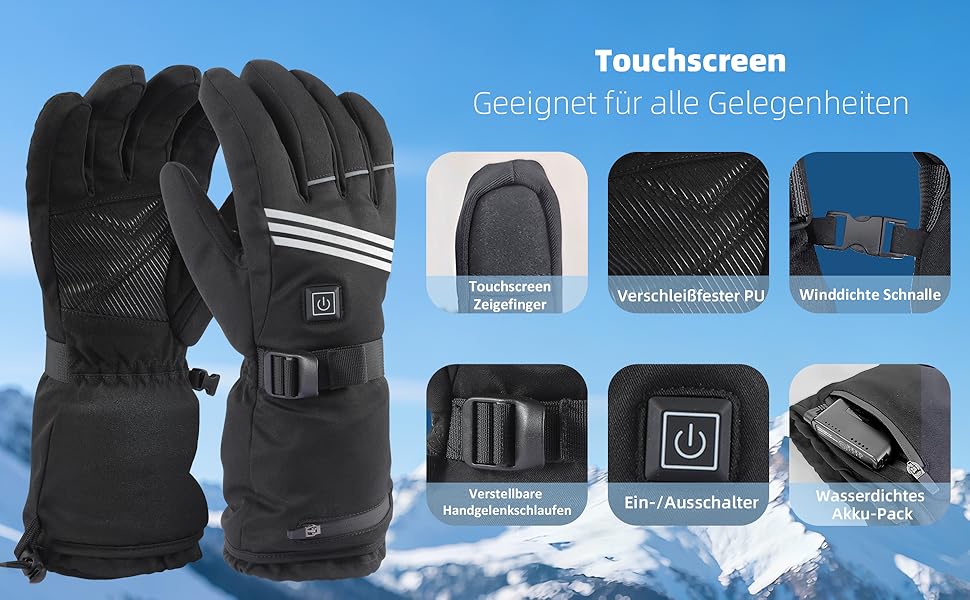 Гріючі рукавички для чоловіків та жінок, з акумулятором 5000mAh*2, 7.4V, 4 режими нагріву, водонепроникні, для зимових видів спорту та катання на лижах